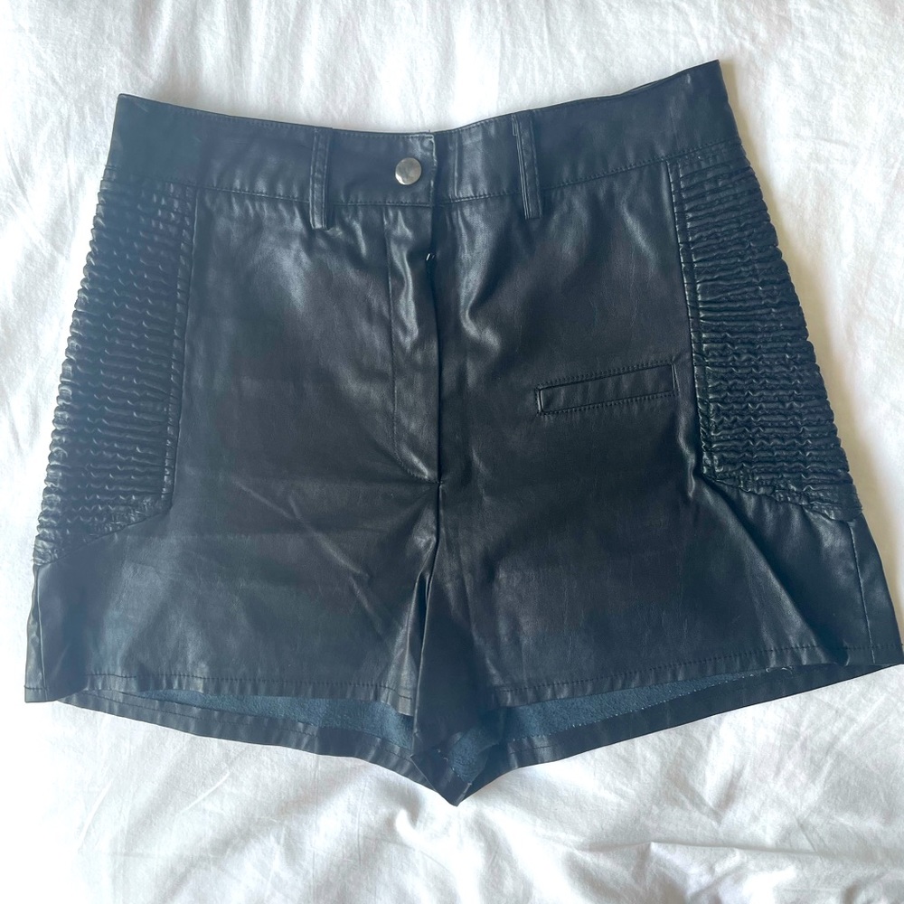 PinkyOtto Black Vegan Leather High-waisted Shorts